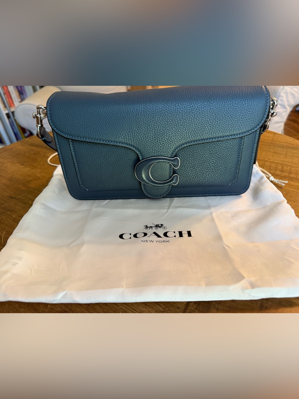 Coach Tabby Shoulder Bag 26 Denim Blue Pebble Leather Silver Hardware